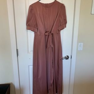 SHEIN Puff Sleeve Tie Front Satin Dress